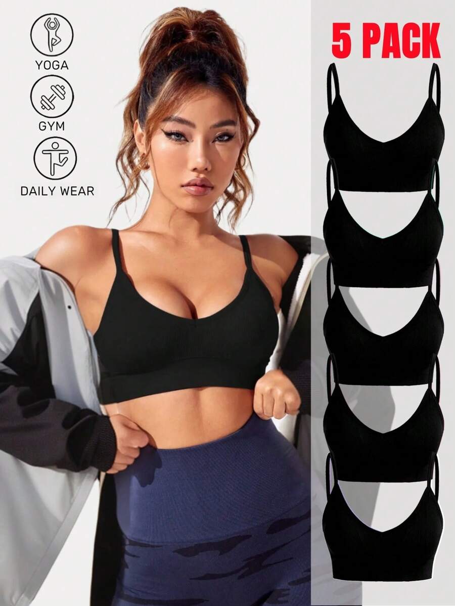 Easithlete 女士纯色无缝工字背心运动背心 - 夏季 - 黑色 - 查看 1