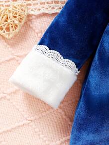 Baby Girls' Casual Solid Color Long Sleeve Dress - Blue - View 4