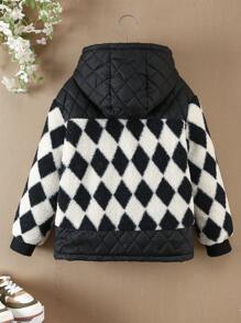 Áo khoác trùm đầu dài tay có đệm họa tiết hình học Colorblock dành cho bé gái tuổi mới lớn - màu đen - Xem 2