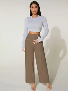 SHEIN PETITE 高腰阔腿夏季连衣裙裤子 - 咖啡棕 - 查看 5
