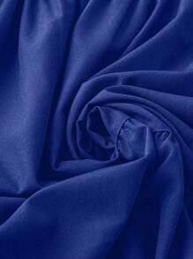 SHEIN LUNE Plus Size V-Neck Ruffle Hem Solid Color Short Sleeve Dress For Summer - Royal Blue - View 3