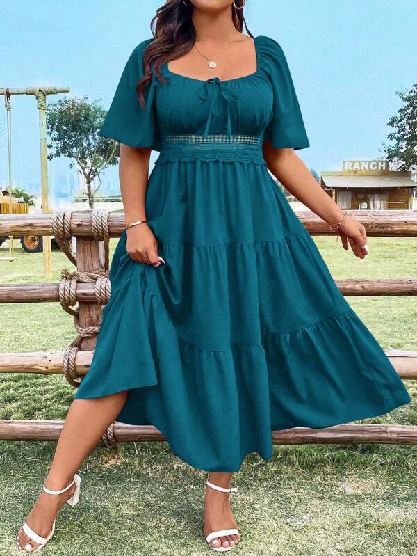 Breezaya Plus Size Women's Vacation Sweetheart Neck Embroidered Elegant Dress Maxi Women Outfit