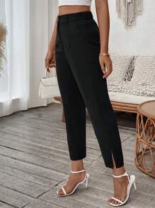 SHEIN Clasi Pantalón tipo capri de color negro sólido y minimalista para mujer, de uso diario - Negro - Ver 5