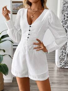 SHEIN Clasi Bộ áo liền quần tay phồng chấm bi thường ngày mùa hè dành cho nữ - Đen và trắng - Xem 3