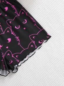 SHEIN Tween Girl  Cute Cat Glow-In-The-Dark Pattern Comfortable Casual Camisole And Shorts Pajama Set - Hot Pink - View 4