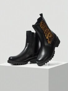 MOTF PREMIUM 女士时尚豹纹拼接中筒靴 秋季