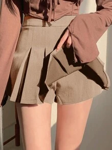 DAZY Women's Solid Color Simple Daily Pleated Mini Skirt Fall Skirts - Khaki - View 4