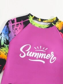 Nuevo conjunto de bikini de manga larga con estampado floral para niña preadolescente