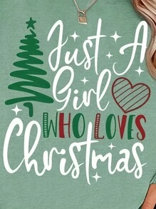 SHEIN Unity Christmas Minimalist English Versatile Holiday Young Women's Casual Comfortable Street Loose Autumn And Winter Spring Fashion Home Fashion Thin Sweatshirt,Long Sleeve Tops Pullover Fall Outfit - Mint Green - View 4