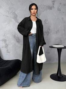 SHEIN LUNE Camisa de trabajo casual de textura larga, camiseta de manga larga