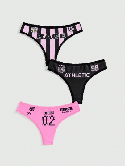 Street Life 3pcs/Set Girls' Football & Stripe Print Underwear Set