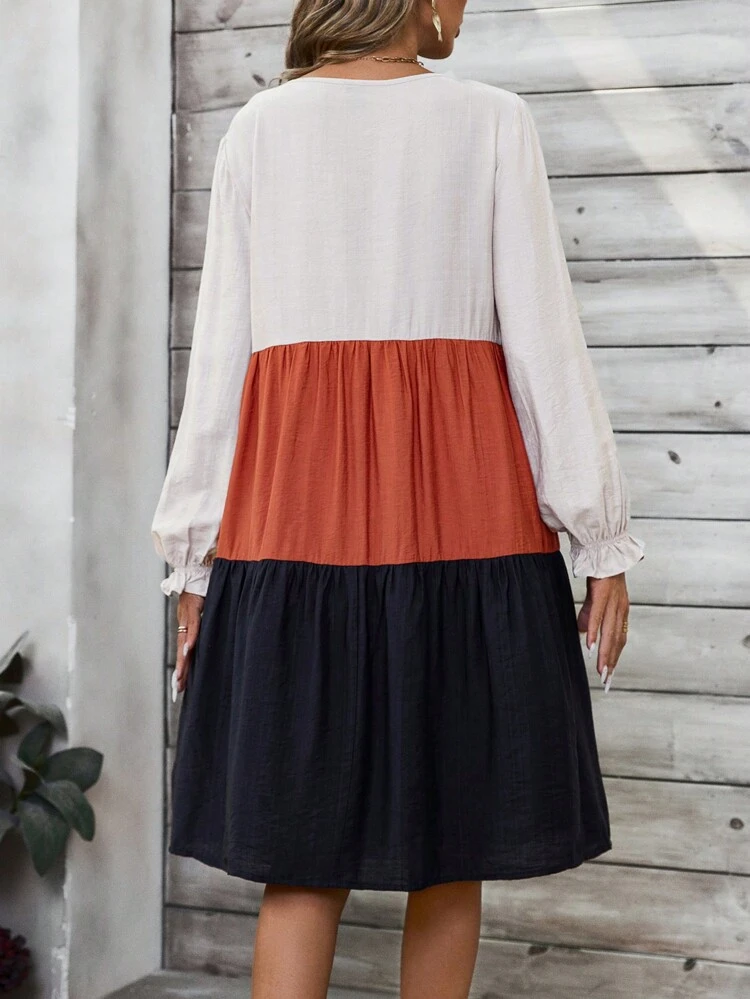 Fall DressesWomen's Casual Random Print Ruffle Sleeve Dress, Spring & Fall