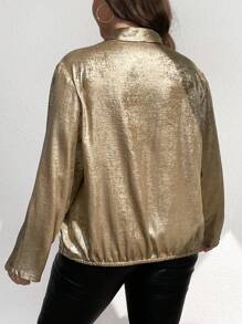 SHEIN Clasi 大码女式金属质感长袖优雅办公衬衫 - 金色 - 查看 2