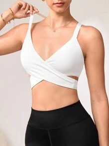 Easithlete Women's Backless Cross-Back Bowknot Strap Sports Bra - Purple - View 3