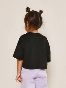 SUMWON Áo thun trẻ em thoải mái hàng ngày với họa tiết in hình - màu đen - Xem 2