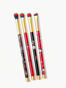 Betty Boop x SHEIN 4pcs Cartoon Character & Rose Pattern Eye Makeup Brushes Set With Storage Pouch, Gifts