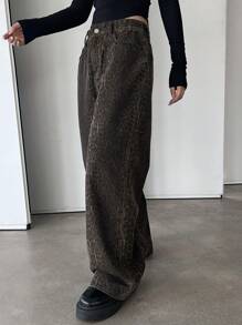 DAZY 女式纯色拉链休闲阔腿牛仔裤 Y2k