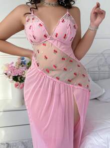 Camisola de mujer con talla grande, asimétrica, con contraste de malla bordada con cerezos