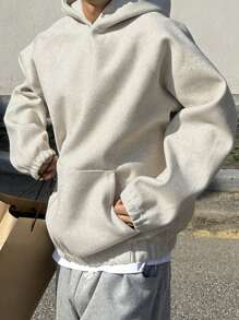 DAZY Men Solid Color Long Sleeve Hoodie, Autumn - Apricot - View 1