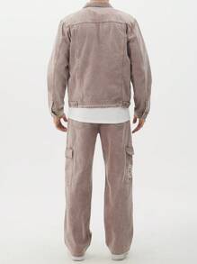 Manfinity Roughcore Men's Solid Color Casual Long Sleeve Top And Jeans Pants Set