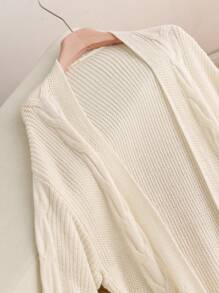 SHEIN Frenchy Plus Size Women's Fall Cable Knit Mid-Length Cardigan,Homecoming - Apricot - View 8