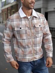 Manfinity Homme Plus Size Men's Plaid Print Long Sleeve Knitted Overcoat, Fall/Winter - Multicolor - View 5