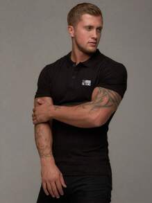 Gym Rark Boyfriend Style Men Summer Letter American Flag Printed Short Sleeve Casual Sports Polo Top Breathable - Black - View 1