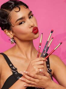 Betty Boop x SHEIN 4pcs Cartoon Character & Rose Pattern Eye Makeup Brushes Set With Storage Pouch, Gifts