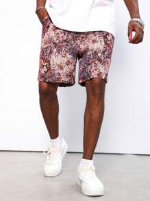 Manfinity Homme 男士简约印花休闲短裤 - 紫色 - 查看 4