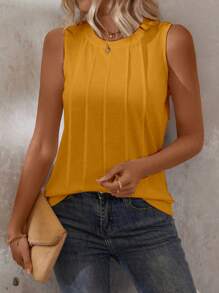 EMERY ROSE Women's Casual Solid Toothpick Striped Design Tank Top, Summer - Yellow - View 3