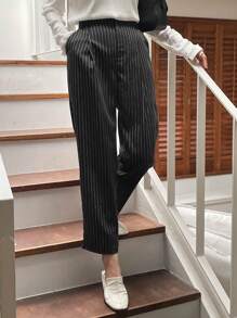 DAZY Quần âu ống côn kẻ sọc công sở thoải mái cho nữ mùa thu/đông - màu đen - Xem 8