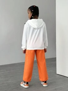 SHEIN 青少年女孩卡通女孩连帽衫和工装裤两件套服装