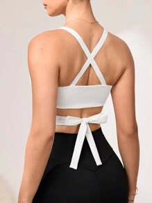 Easithlete Women's Backless Cross-Back Bowknot Strap Sports Bra - Purple - View 1