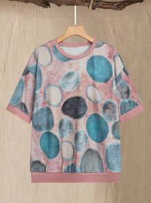 SHEIN LUNE 女士全印花圆领短袖 T 恤，夏季