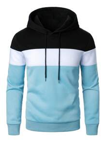 Manfinity Homme Sudadera con capucha de manga larga con bloques de color casual para hombre, para salir, casual, regalo para novio