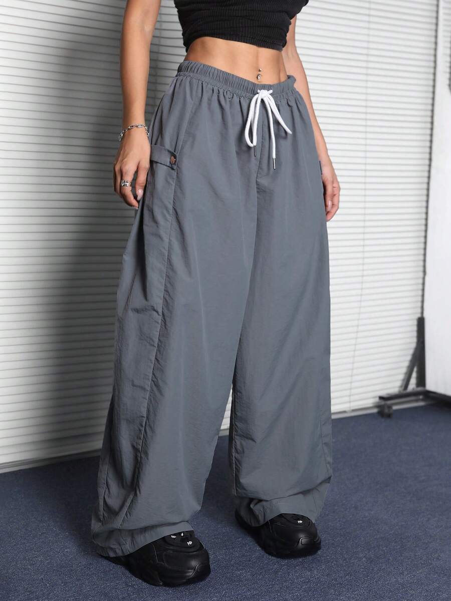 Coolane Ladies' Super Oversized Windbreaker Wide Leg Pants With Side Buckle Design, Perfect For Bold And Fashionable Women - Grey - View 1