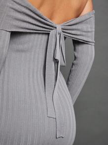 Back Bow Casual Sweater Mini Dress - Dark Grey - View 10