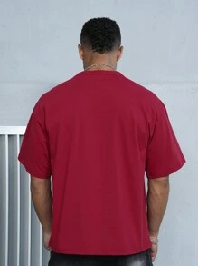 Manfinity Hypemode 男士夏季时尚扎染小众设计宽松短袖 T 恤，夏季 T 恤 - 酒紅色 - 查看 2