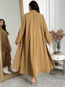 Al Najma Vestido largo y casual de manga larga con cuello alto y plisado, de unicolor, para mujer de talla grande. Elegante y modesto vestido largo maxi para uso casual diario, viajes, vacaciones, fiestas por la noche y como invitada de boda, apto para primavera y verano