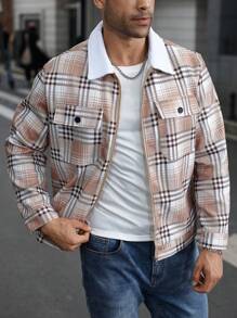 Manfinity Homme Plus Size Men's Plaid Print Long Sleeve Knitted Overcoat, Fall/Winter - Multicolor - View 4