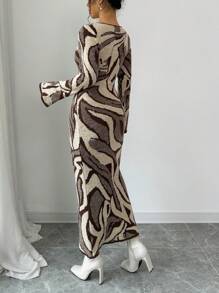 Selianne 女式修身喇叭袖图案针织毛衣连衣裙，秋冬季 - 彩色 - 查看 2