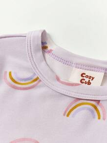 Cozy Pixies 2pcs Rainbow Pattern Snug Fit Baby Girl Pajama Set: Round Neck Top And Long Pants - Mauve Purple - View 5