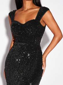 Zolique Robes de graduation à paillettes taille haute fendue queue de poisson robe longue élégante pour femmes, robe de soirée, robe de cérémonie, robe noire élégante pour tenue de fête, robe longue pour femmes - Noir - Voir 7