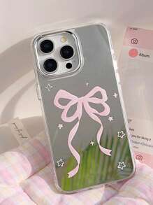 ROMWE Kawaii Park Girl Cute Star Bowknot Mirror Silicone Phone Case, Compatible With IPhone 12/13/14 Series