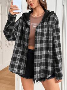 SHEIN EZwear Áo Trùm Đầu Kẻ Sọc Thường Ngày, Đen Trắng, Xuân Thu - màu đen - Xem 3