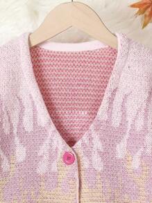 Tween Girls Autumn/Winter Knitted Sweater Flame Pattern Cardigan. Unique Knitting Technique Presents Dynamic Flame And Fashionable Vibe, Showcasing Urban Charm. School, Daily Wear, And Various Party Occasions To Display The Iconic Leading Role Vibe. Super Versatile For All Occasions, Great Value. - Multicolor - View 4