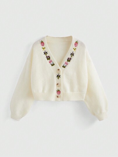 Fairycore Women's V-Neck Button Embroidered Casual Long Sleeve Loose Comfortable Cardigan
