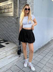 Forever 21 Casual Black Puff Flower Budding Skirt, Summer - Black - View 7