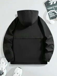 Manfinity Roghcode Men's Solid Color Hooded Zipper Casual Long Sleeve Jacket - Black - View 2