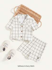 Cozy Pixies Set 2 chiếc áo sơ mi kẻ sọc và quần short cho bé trai - Màu be - Xem 1